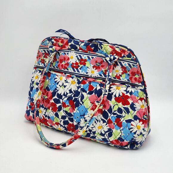 Vera Bradley 2012 Summer Cottage Blue Red Quilted Bowler Shoulder Bag - Picture 2 of 11